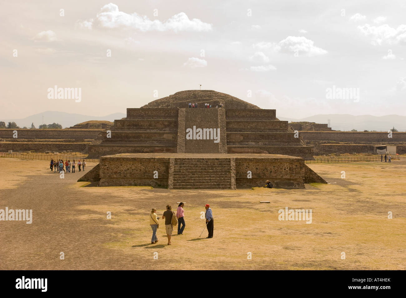 Front view of the Quetzalcoatl (feathered serpent) pyramid temple in Teotihuacan, Mexico. Stock Photo