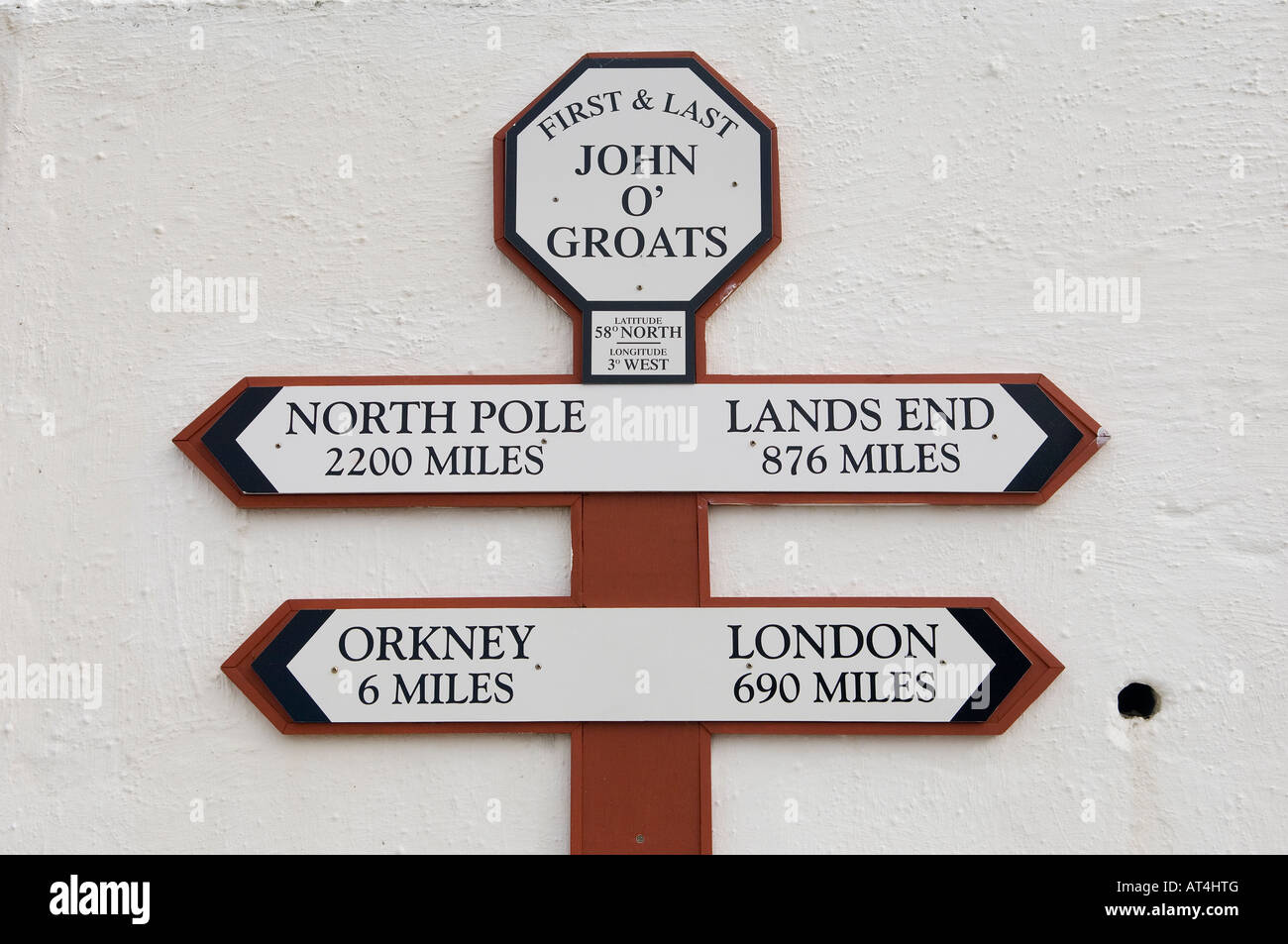 Distance signs on signpost at John o' Groats, northernmost part of UK ...