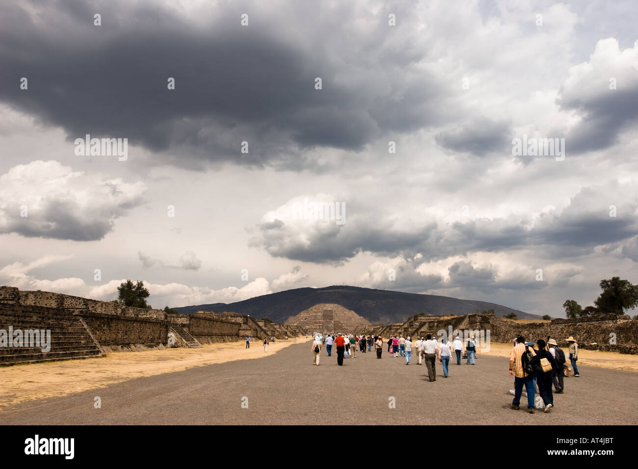 Pyramid of the moon in Teotihuacan, Mexico, viewed from the avenue of the dead Stock Photo