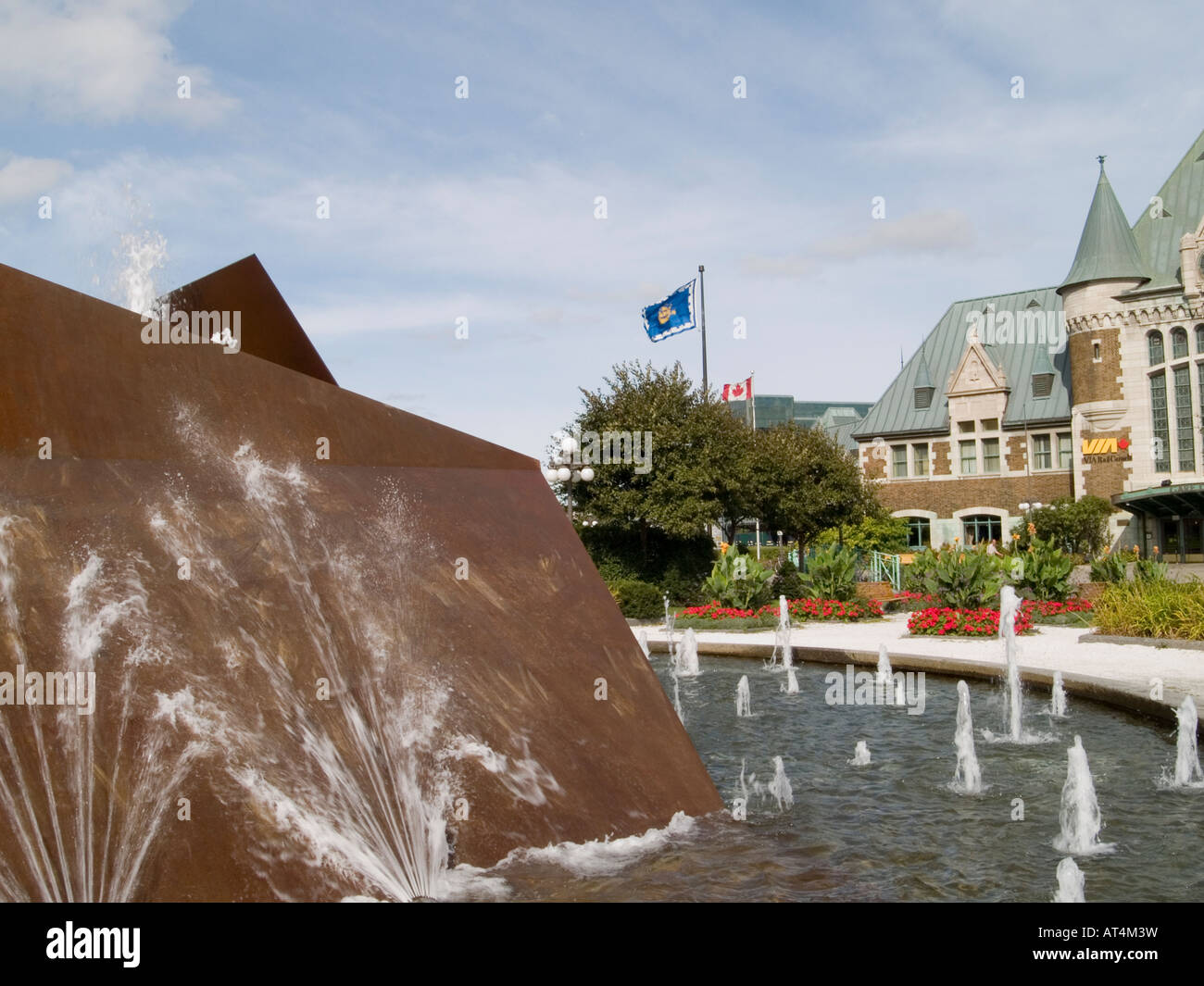 Fountains and water feature outside the Via Rail train station in