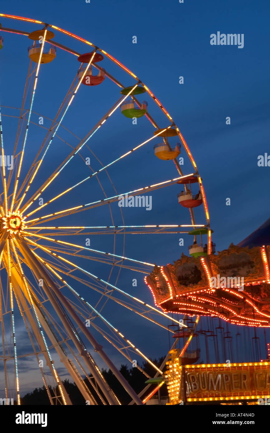 Midway rides at night at the Erie County Fair and Expo in Hamburg New