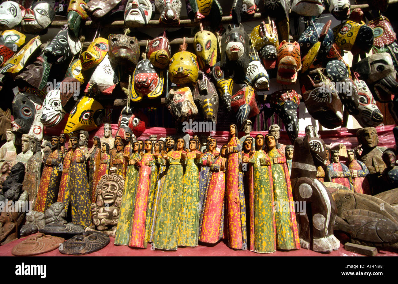 Guatemala Highlands Chichicastenango market mask and puppet stall Stock Photo