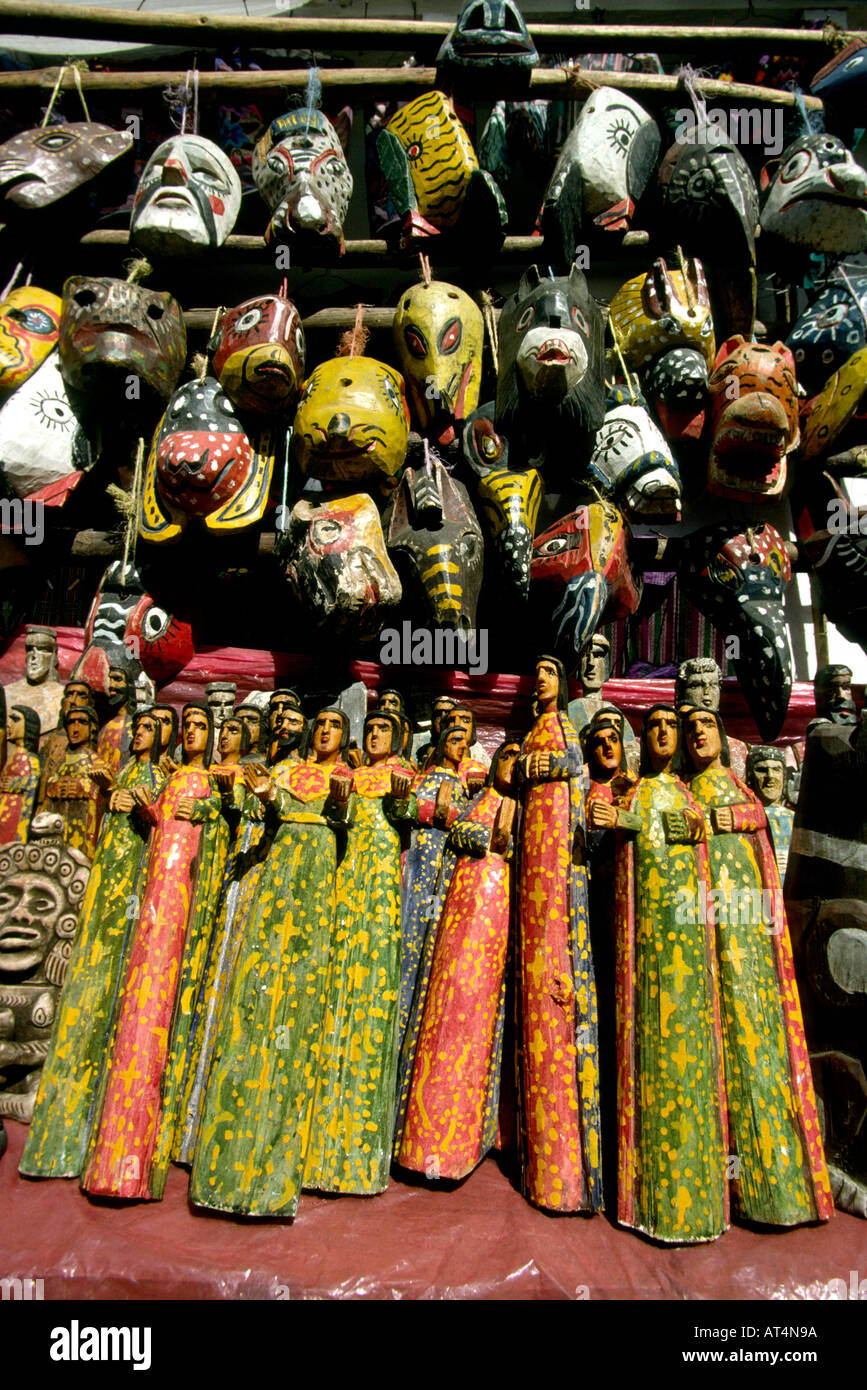 Guatemala Chichicastenango market Mask Stall detail Stock Photo