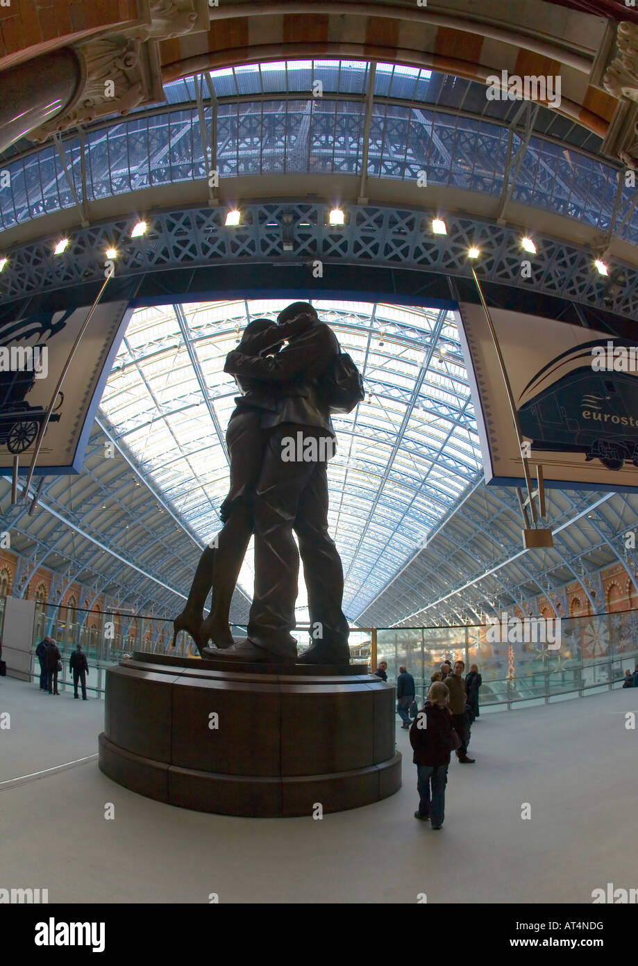 Meeting Place Bronze Sculpture St Pancras International Railway Station London England UK United Kingdom GB Stock Photo