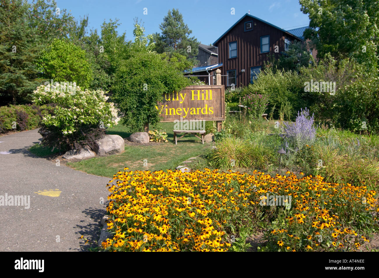 Entrance to Bully Hill Vineyards on Keuka Lake in the Finger Lakes Region of New York State Stock Photo