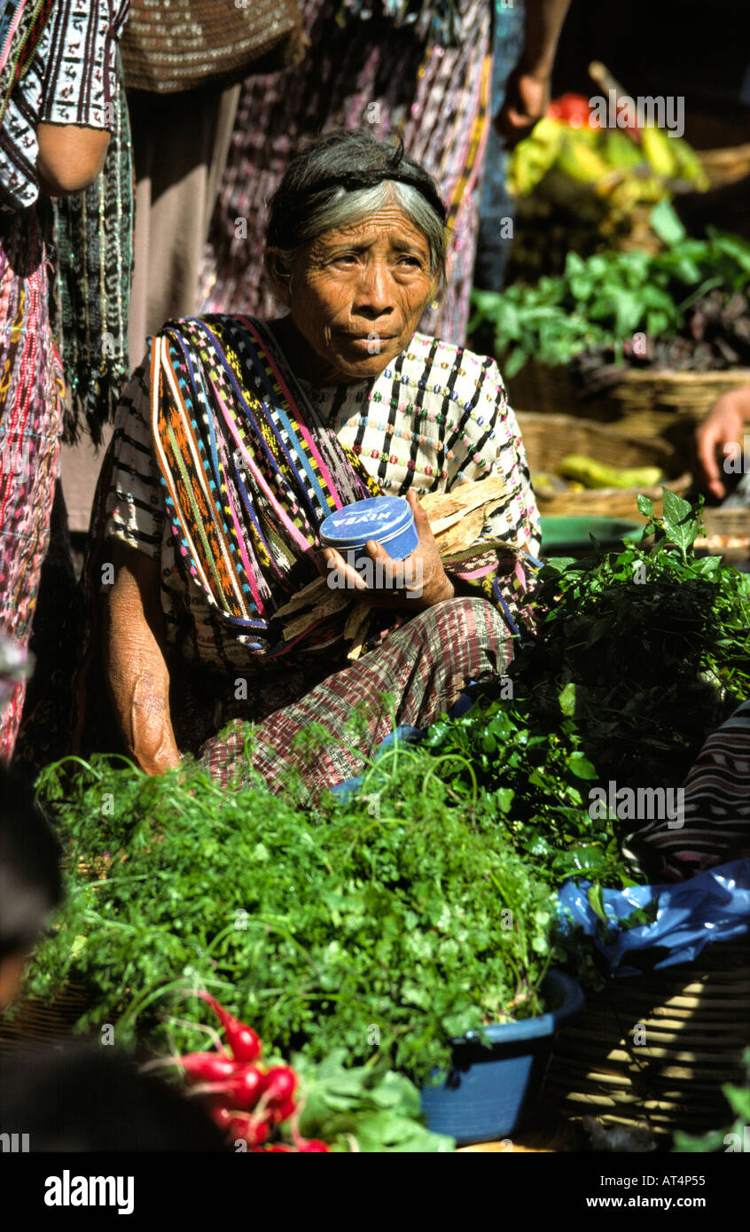 Guatemala Santiago Atitlan old woman in market Stock Photo