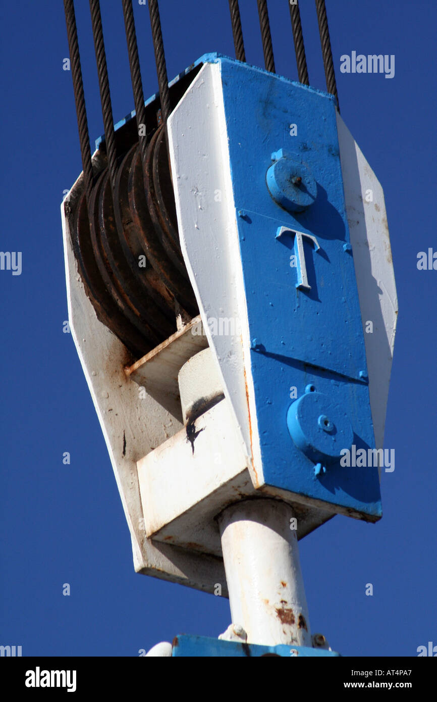 Detail of a pulley system on crane Stock Photo Alamy