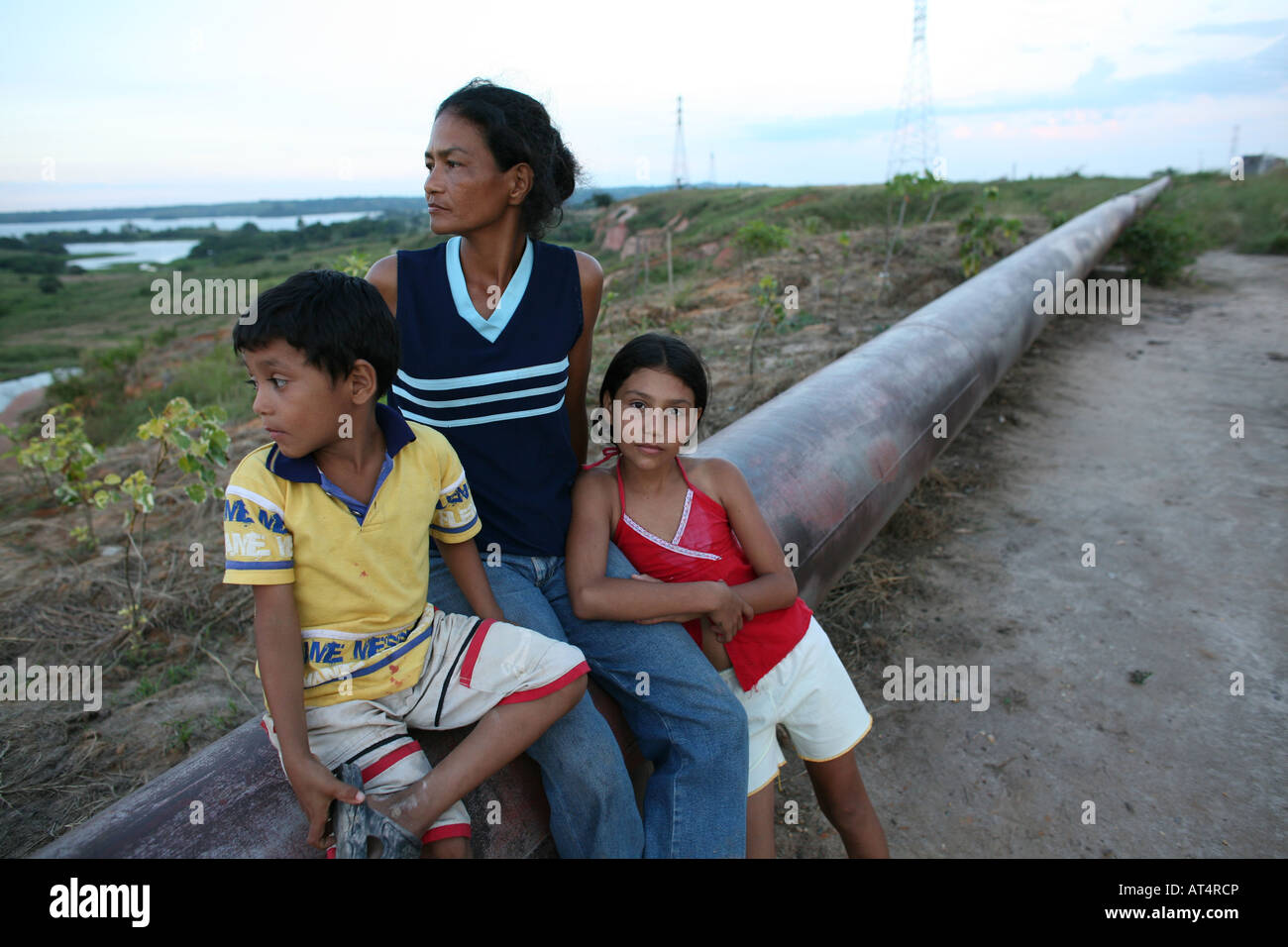 Oil pipeline near a slum in Barrancabermeja Stock Photo