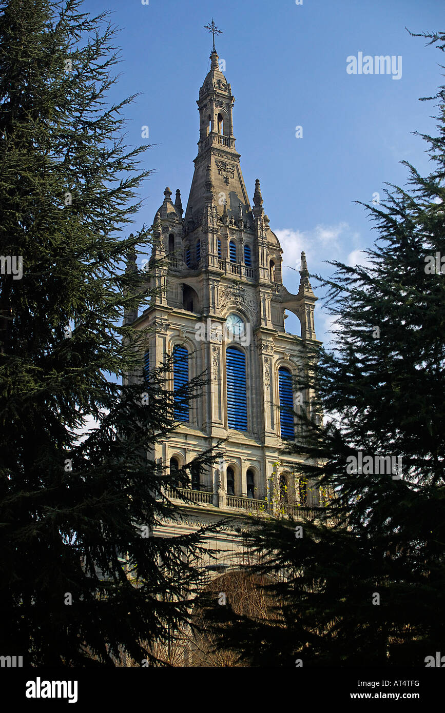 view of the main facade and of the steeple of the begoña basilica Stock Photo