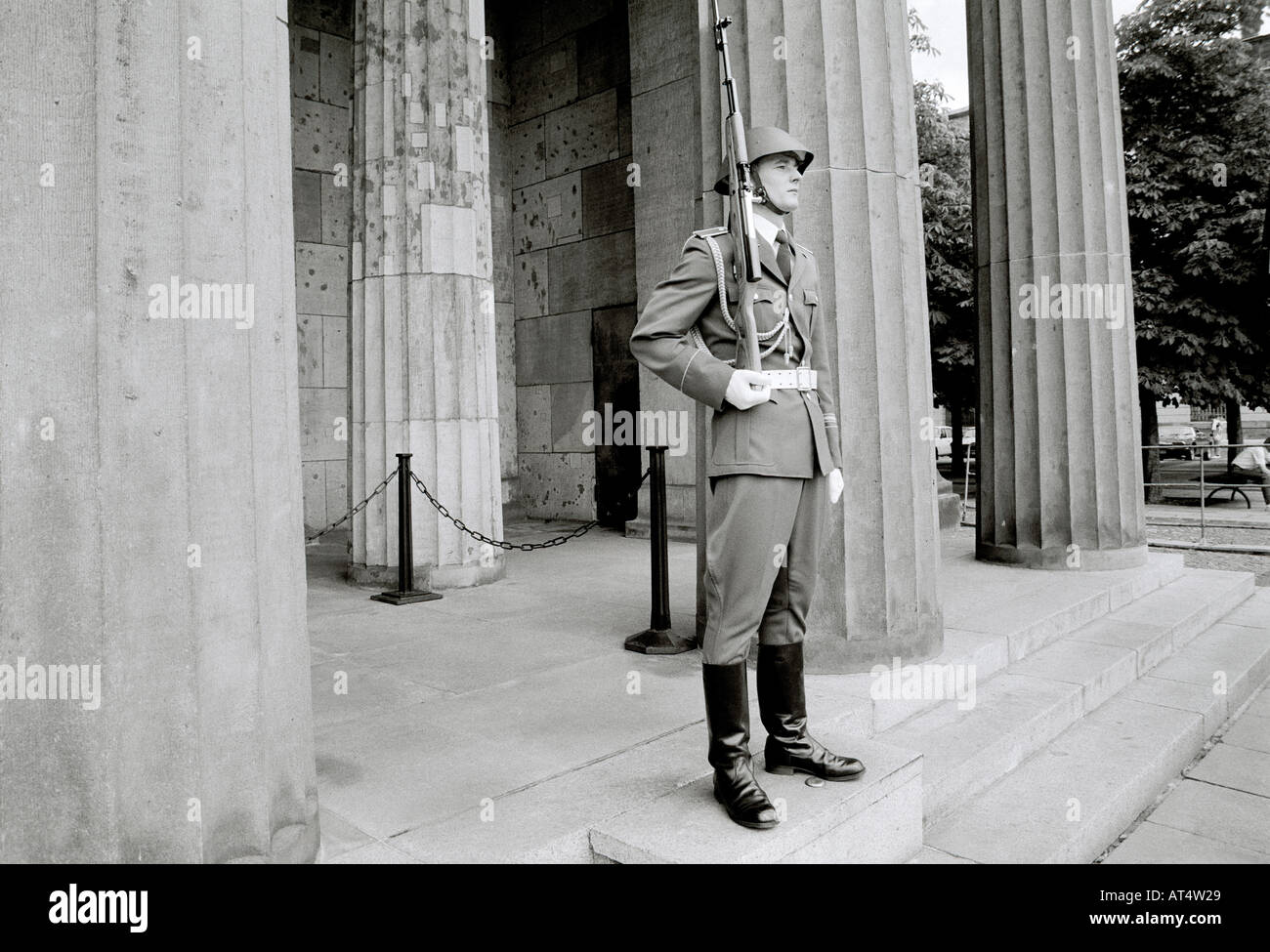 New Guardhouse Neue Wache in the Cold War in Unter Den Linden in East Berlin in Germany in Europe. History Historical Soldier Memorial Travel Stock Photo