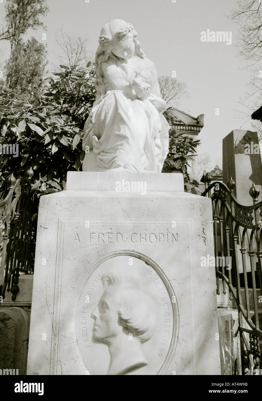 Grave of composer Frederic Chopin in Pere Lachaise Cemetery in the city Of Paris In France In Europe Stock Photo