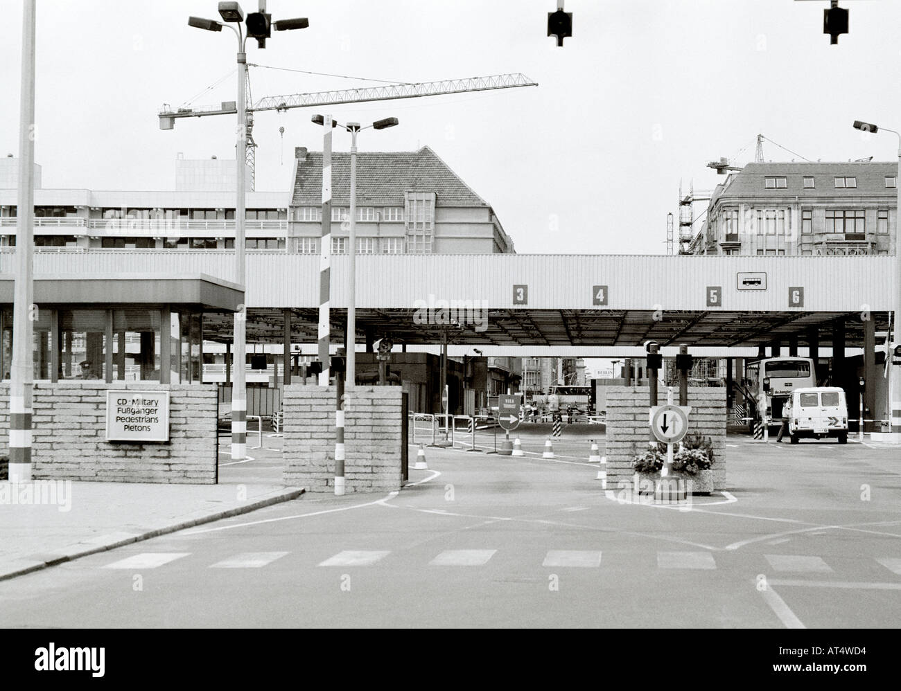 Checkpoint Charlie American Sector during the Cold War in West Berlin in Germany in Europe. History Historical Reportage Culture City Travel Stock Photo