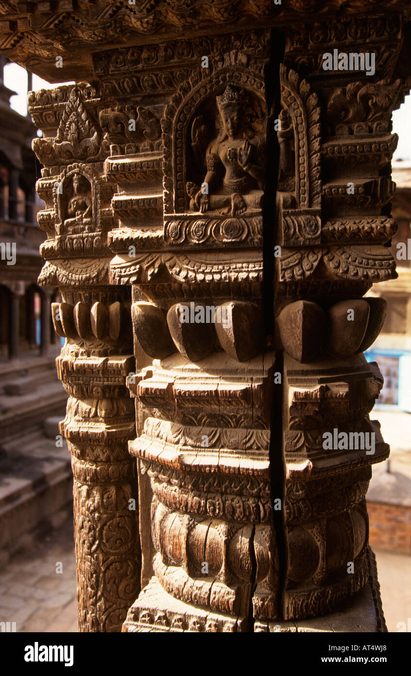 Nepal Patan Durbar Square Vishwanath Shiva Temple decoratively carved pillars Stock Photo