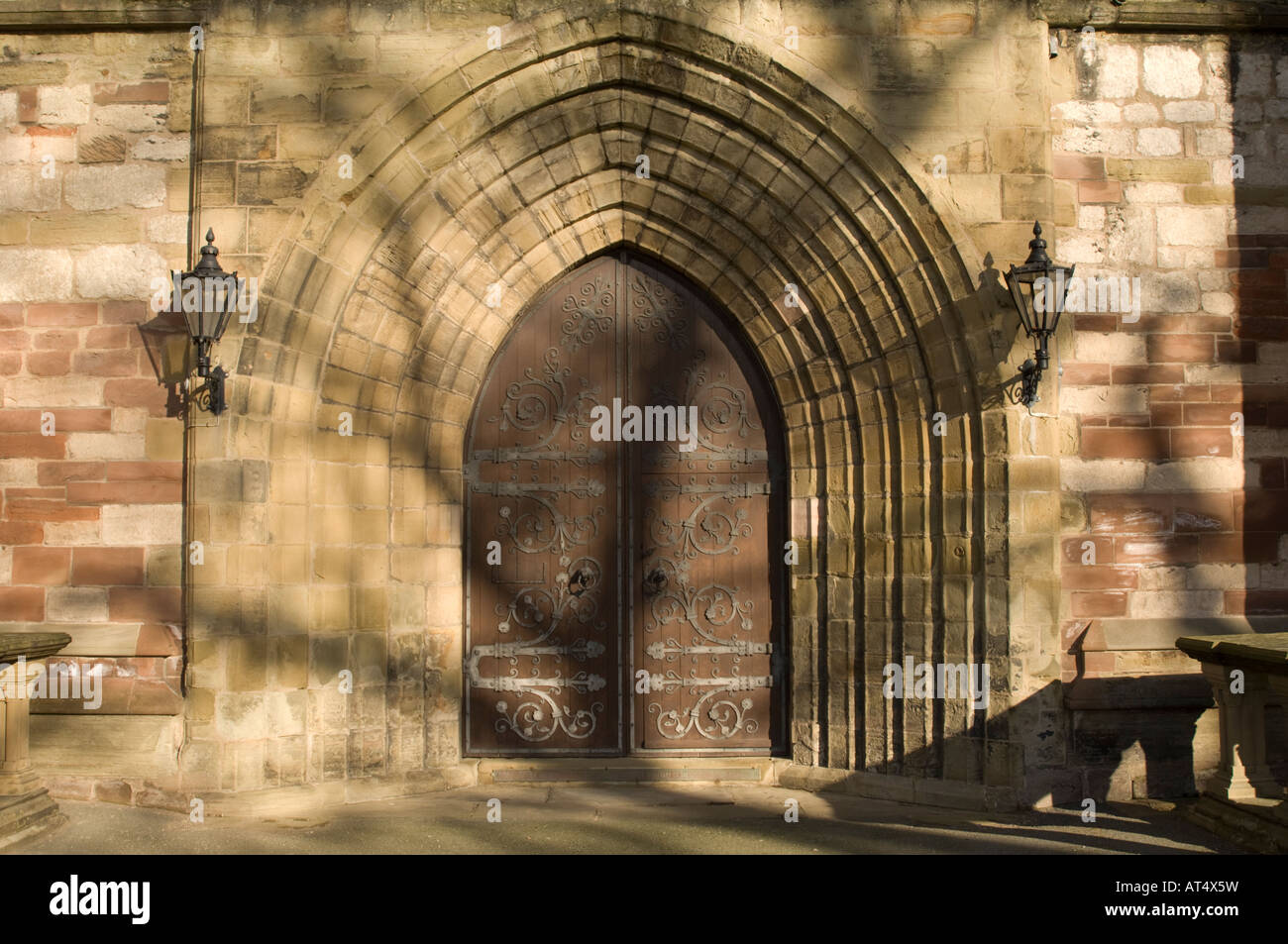 Doorway to St Asaph Church in Wales anglican Cathedral North Wales Stock Photo