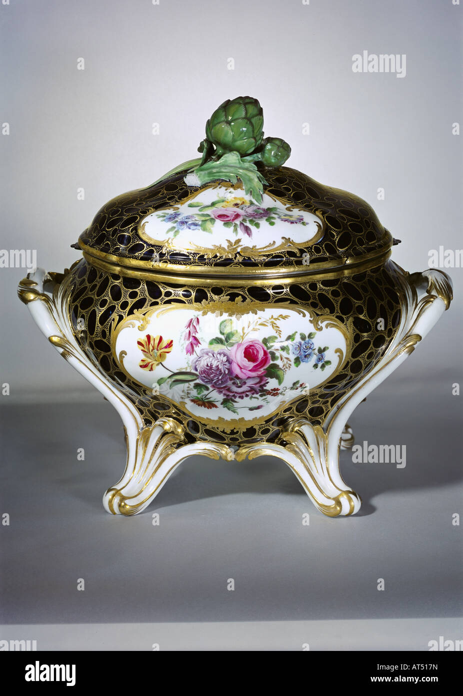 fine arts, porcelain, covered tureen, painted, height 26 cm, Sevres porcelain manufactory, France, 1768, Rosenborg Castle, Copenhagen, Artist's Copyright has not to be cleared Stock Photo