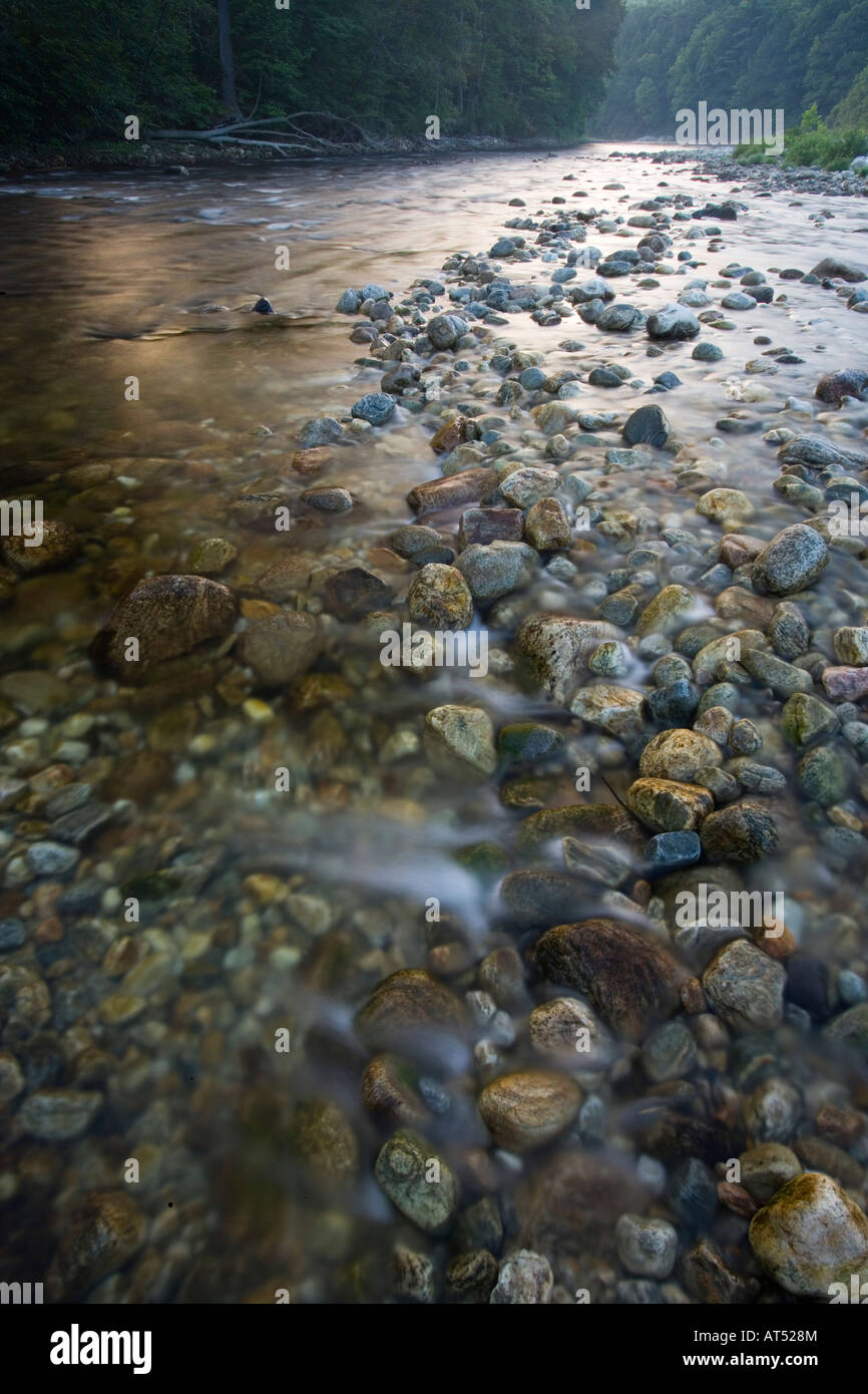 Cobblestones in the West River in Jamaica, Vermont. Stock Photo