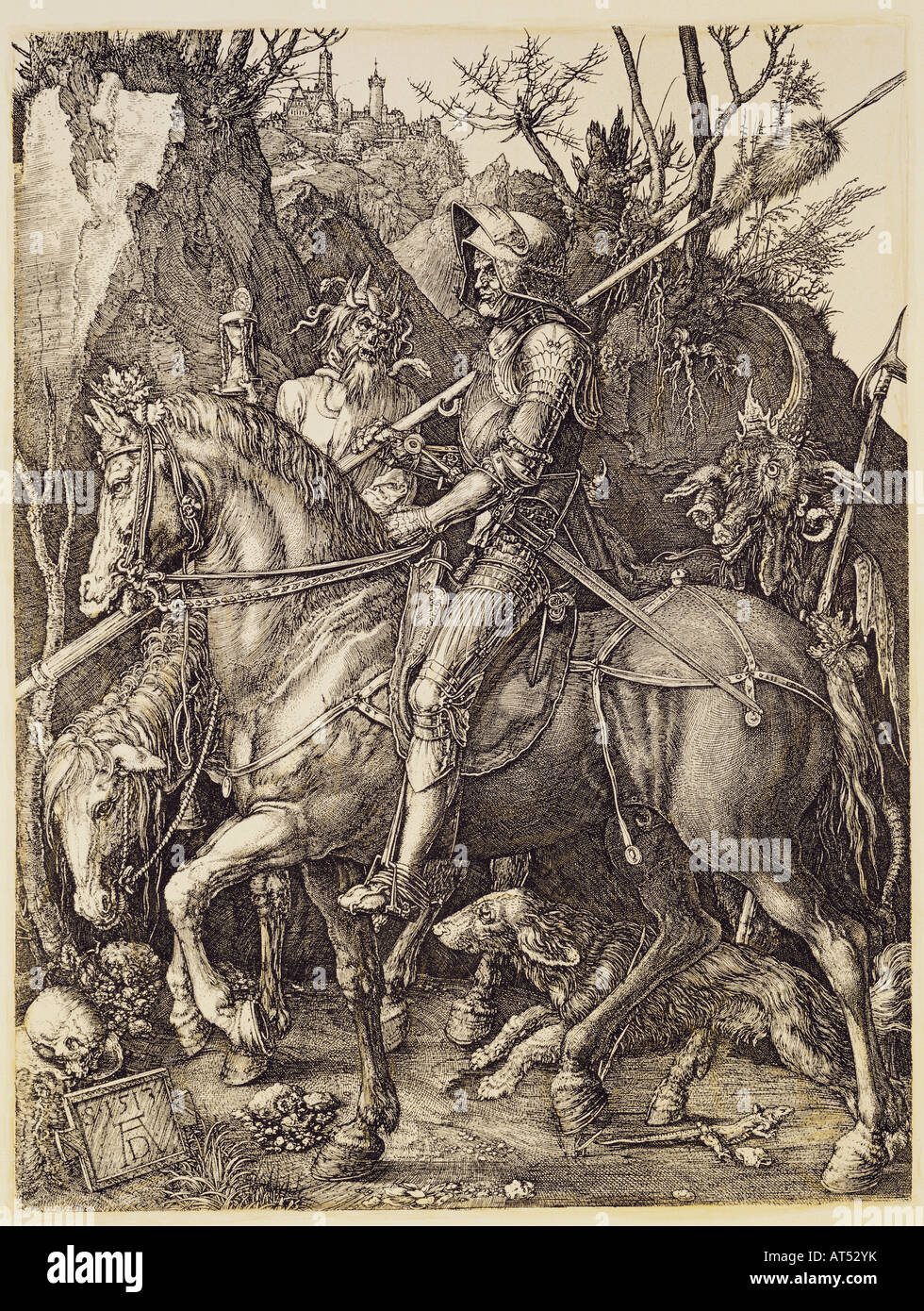fine arts, Durer, Albrecht (1471 - 1528), copper engraving, "Ritter, Tod und Teufel" (Knight, death and devil), 1513, 24.4 cm x 18.9 cm, private collection, Artist's Copyright has not to be cleared Stock Photo
