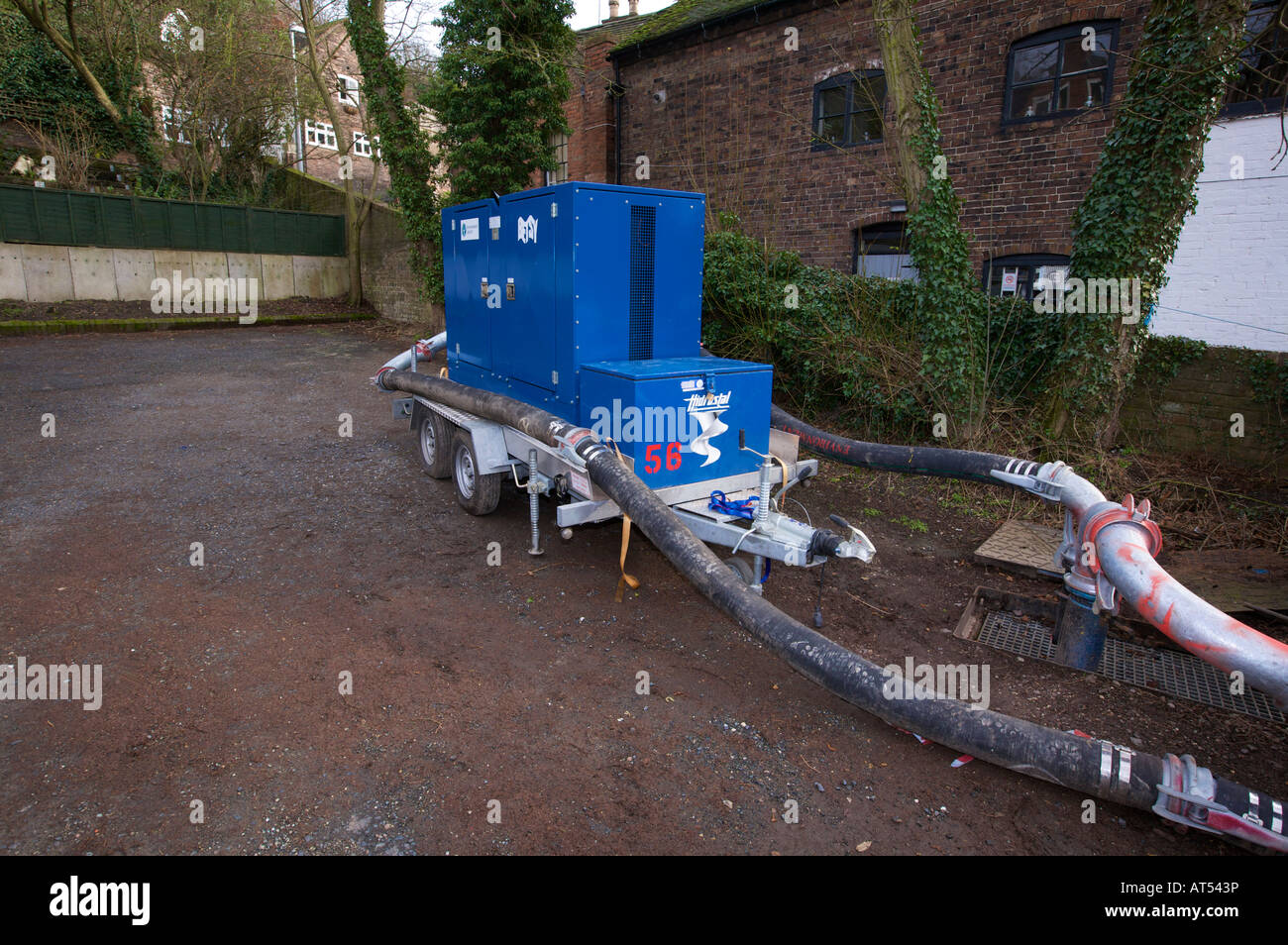 Pump at Ironbridge pumping out water Stock Photo