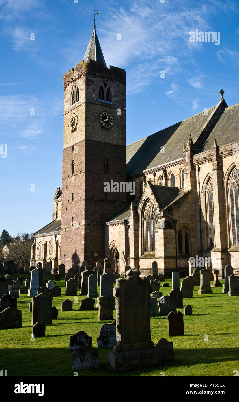 Dunblane Cathedral from the church graveyard Dunblane Perthshire Scotland Stock Photo