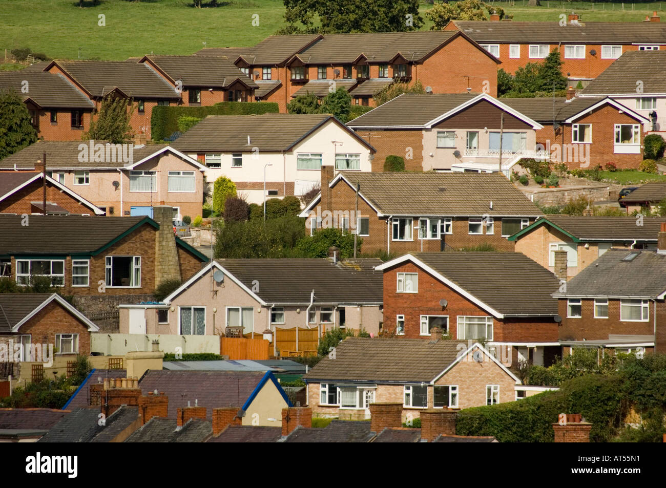 Modern housing estate on the outskirts of Denbigh, North Wales UK Stock