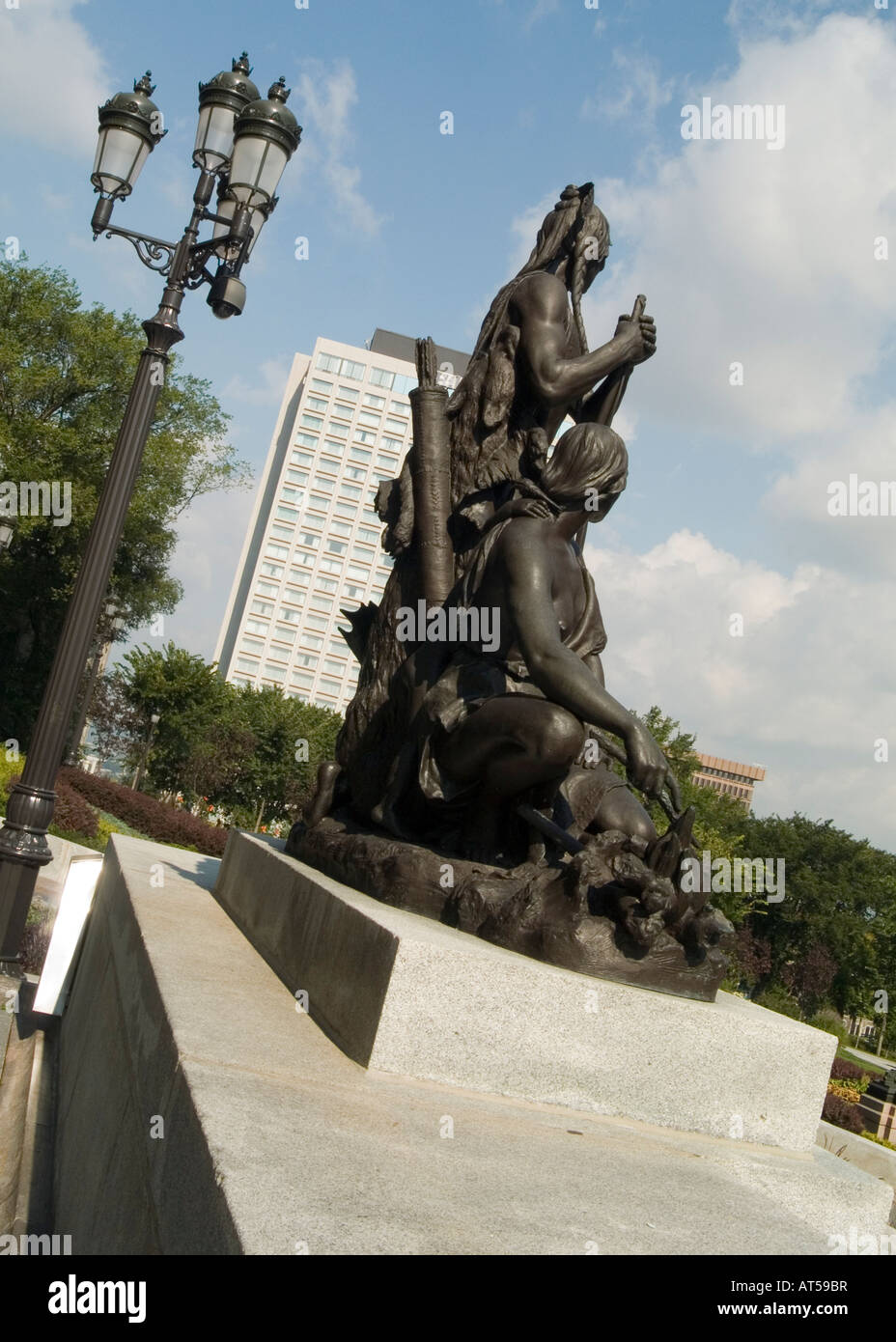 Bronze sculptures of the First Nations Family outside the Assemblee