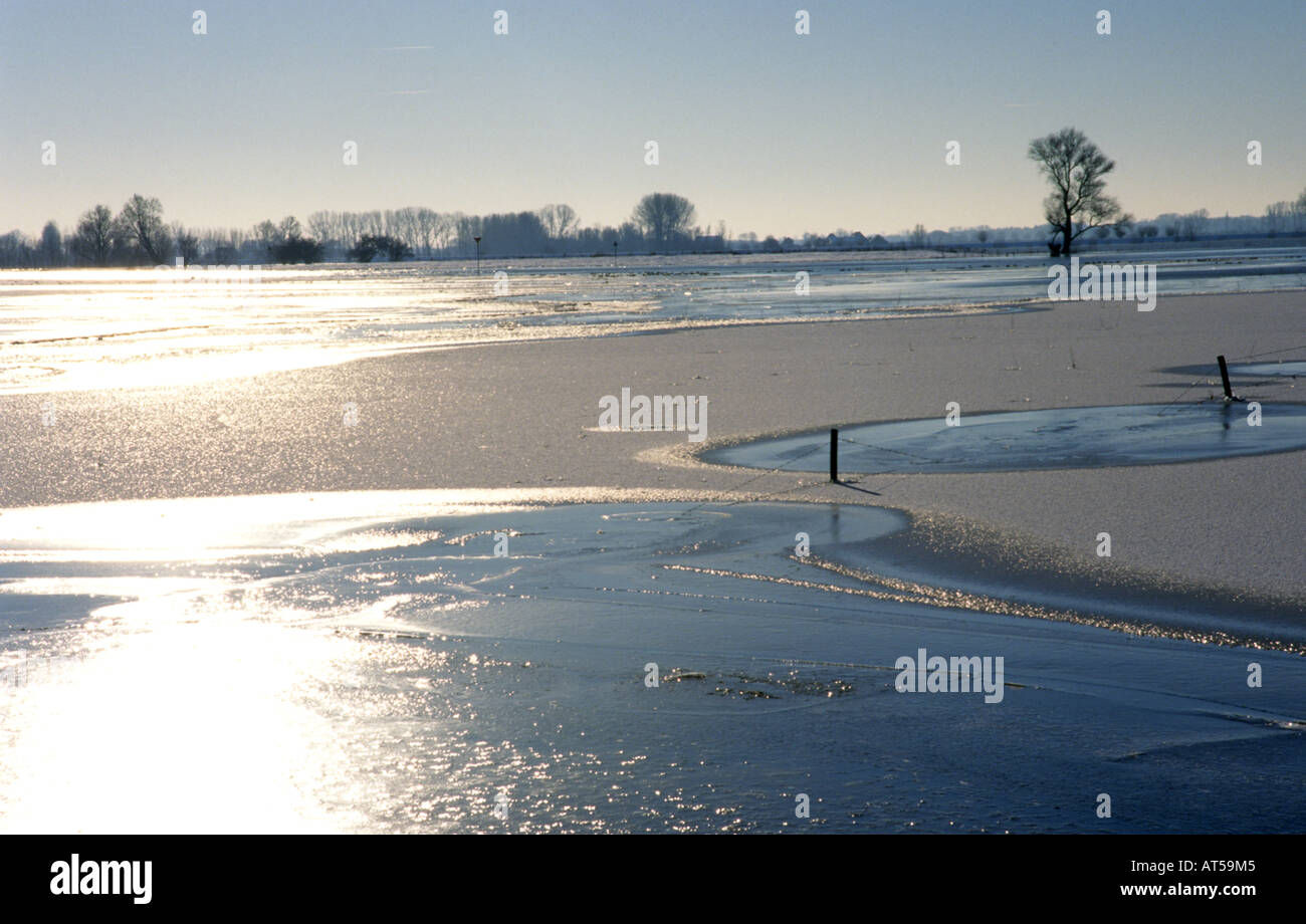 Winter Snow North South Holland White country countryside Ice Stock Photo