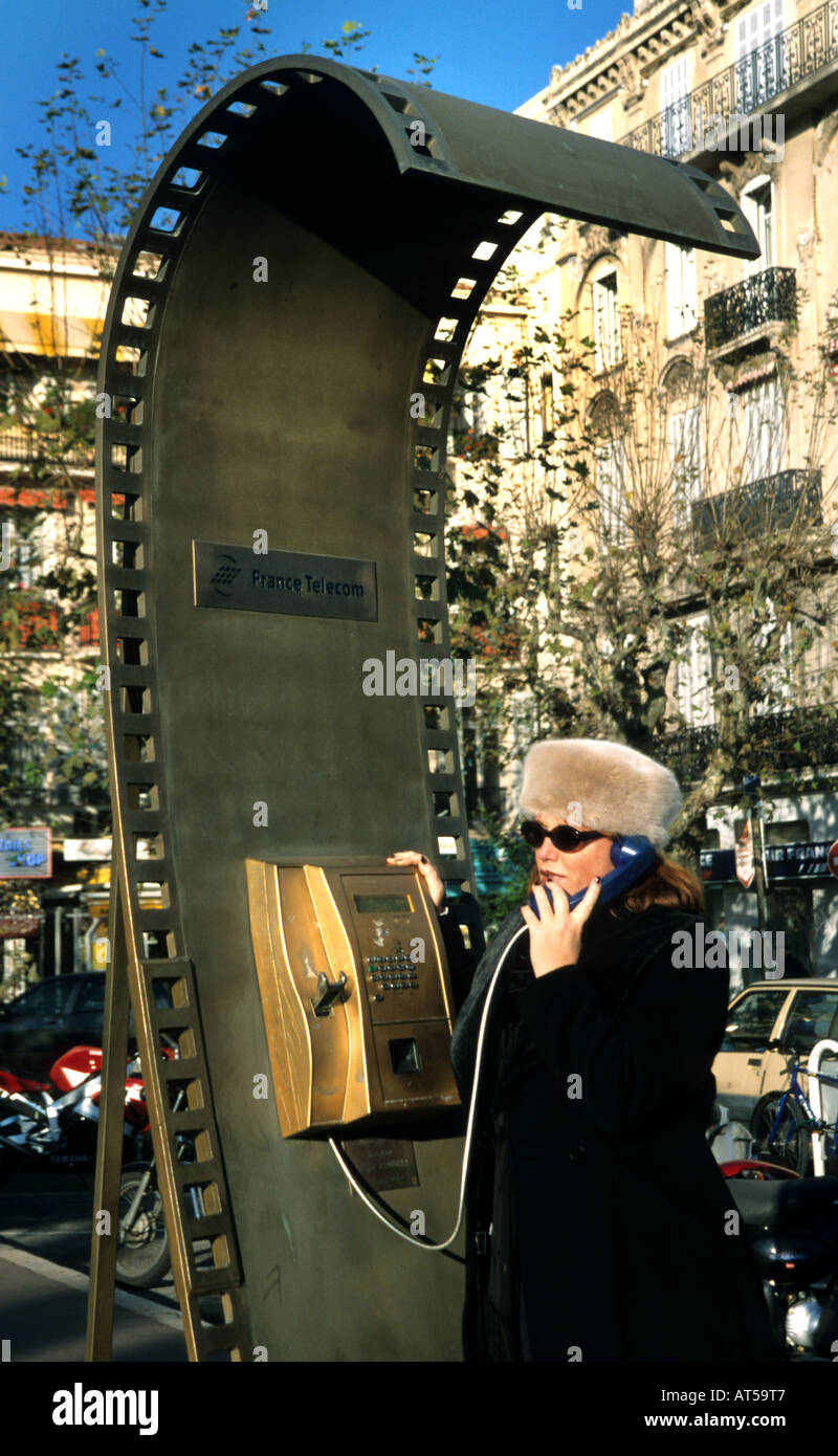 Woman telephone phone communication cannes France French Stock Photo