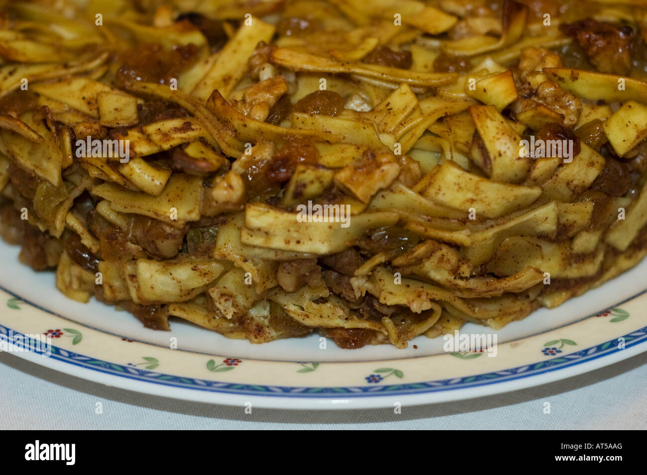 Cinnamon and raisin kugel egg noodle casserole traditional Jewish Eastern European dish Stock