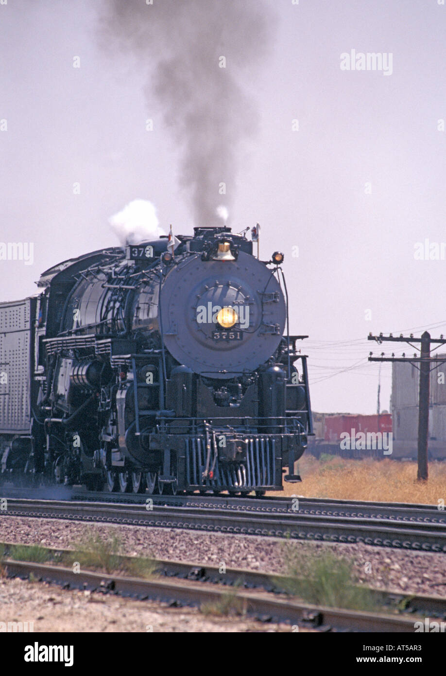 Steam engine type Challenger 4 8 4 number 3751 approaching Barstow station en-route to Los Angeles hauling an election special Stock Photo