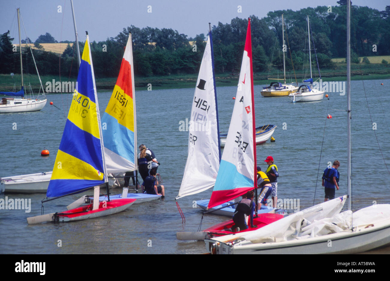Launch sailing dinghy boats River Deben Woodbridge Suffolk Stock Photo