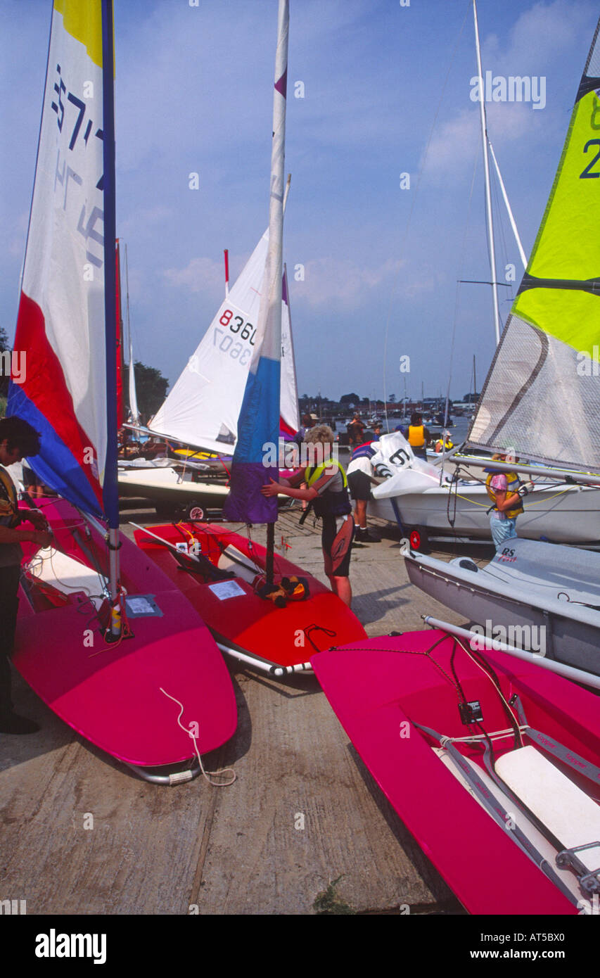 Launch sailing dinghy boats River Deben Woodbridge Suffolk Stock Photo