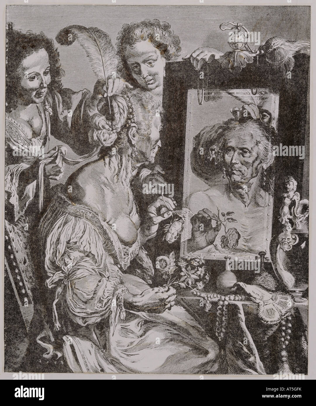 fine arts, Rubens, Peter Paul (1577 - 1640), copper engraving, coquettish old woman, circa 1630, private collection, , Artist's Copyright has not to be cleared Stock Photo