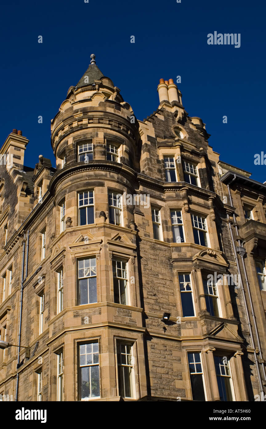 Scots baronial style architecture in Edinburgh Old Town Cockburn Street off Royal Mile Stock Photo