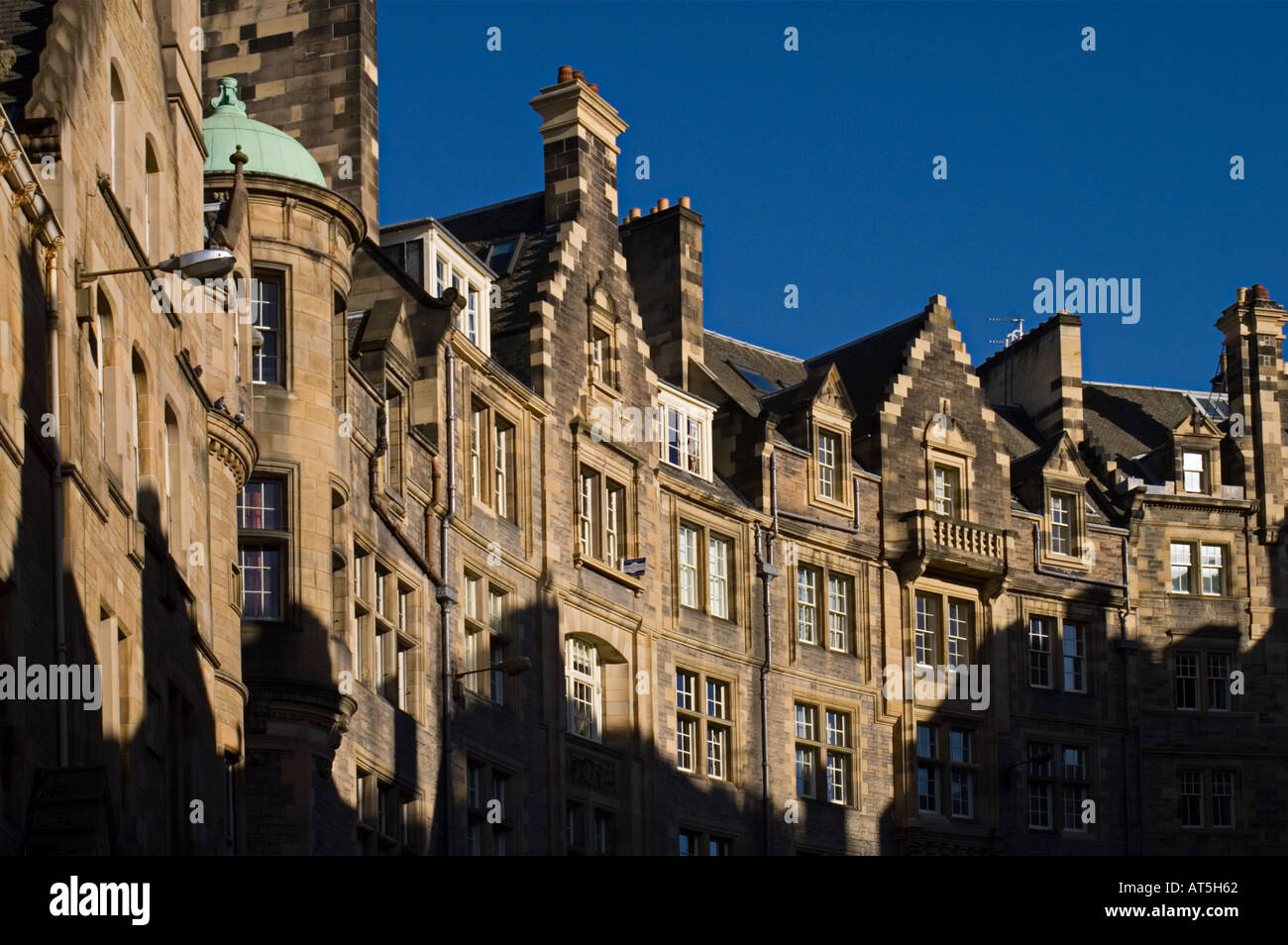Scots baronial style architecture in Edinburgh Old Town Cockburn Street off Royal Mile Stock Photo