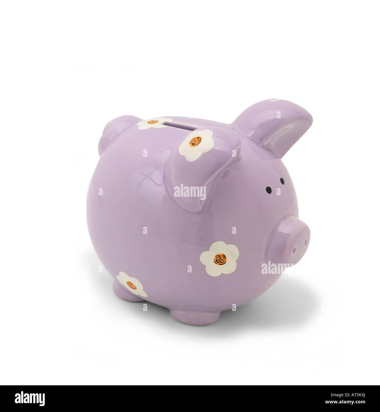 Piggy bank with flowers on white background Stock Photo - Alamy