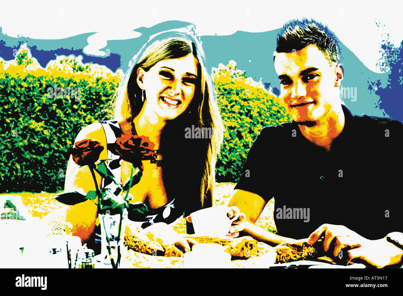 Paar bei Frühstück abstrakt Stock Photo
