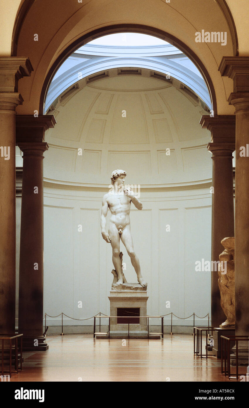 the David by Michelangelo in the galleria della Accademia in Florence Tuscany Stock Photo