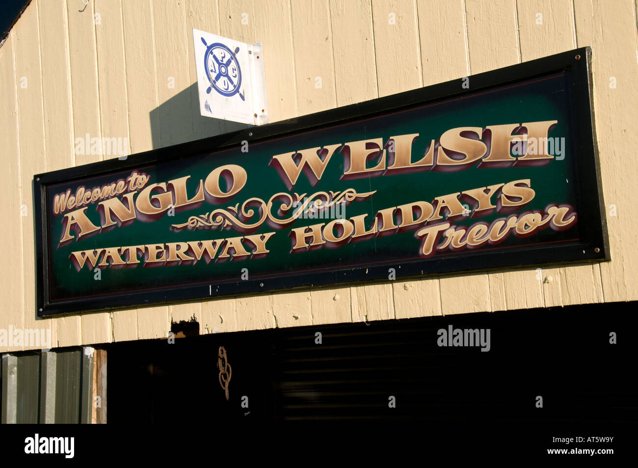 Anglo Welsh Waterway Holiday company sign Trevor Basin Pontcysyllte north Wales Stock Photo