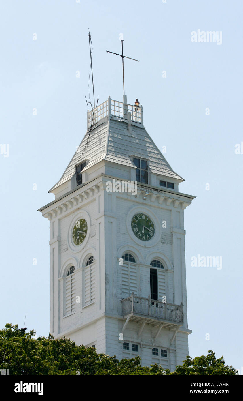 The clock tower of the House of Wonders (Beit al Ajaib) in Zanzibar Town Stock Photo