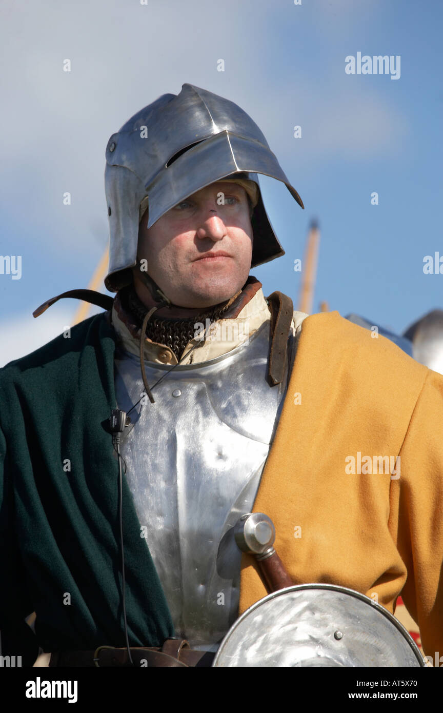 A knight preparing for the battle ahead at a  War of the Roses re-enactment Stock Photo