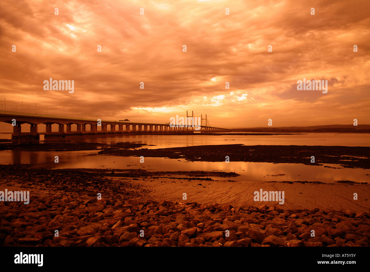 Second Severn Crossing carrying the M4 motorway across the River Severn estuary, looking from England towards Wales Stock Photo