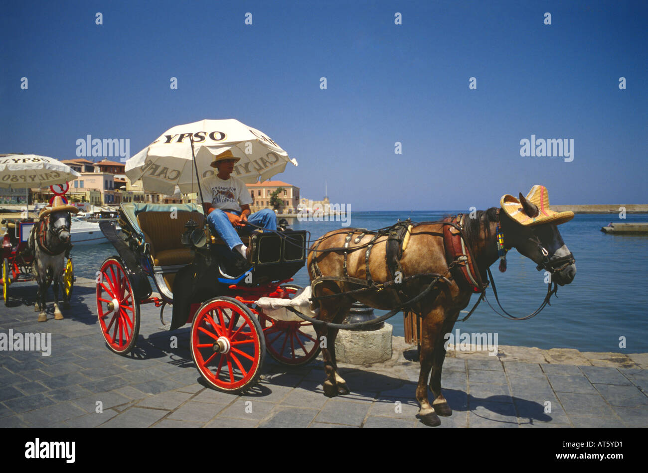 Horse Drawn Carriage Chania Crete Greece Stock Photo