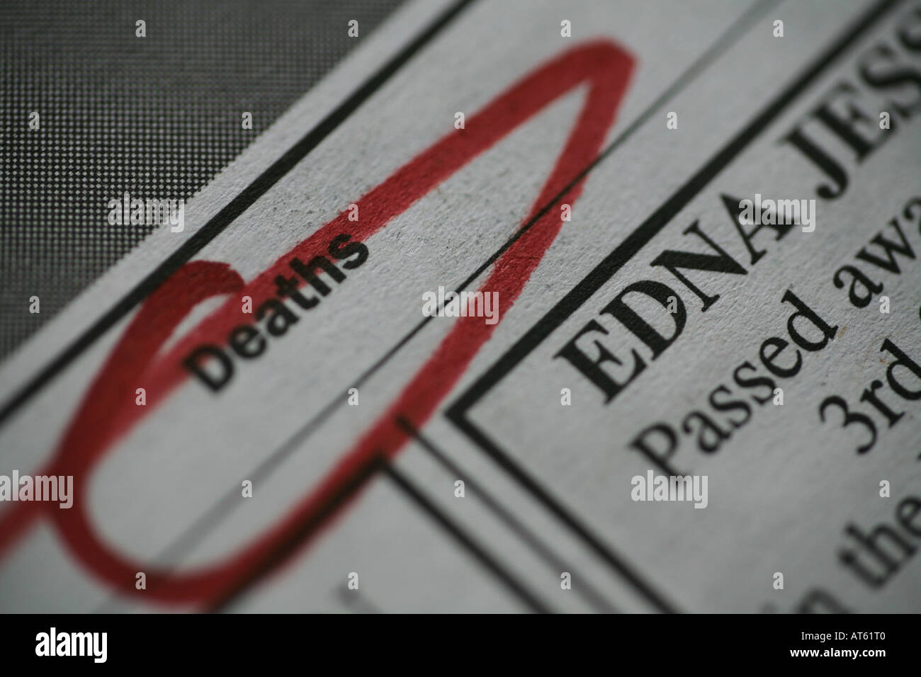 newspaper deaths notice Stock Photo Alamy