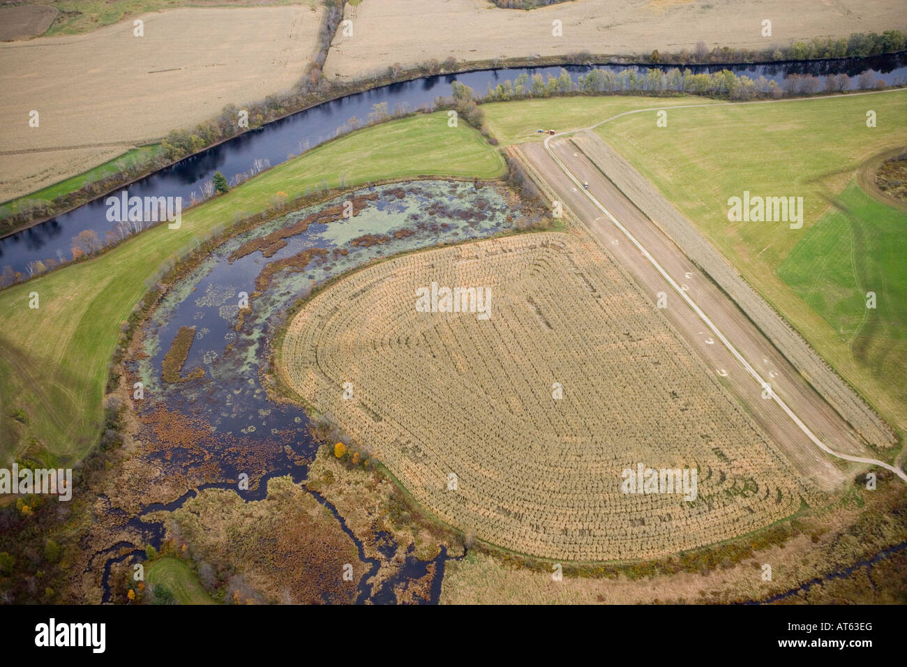Aerial view of the Connecticut River in Guildhall, Vermont Stock Photo