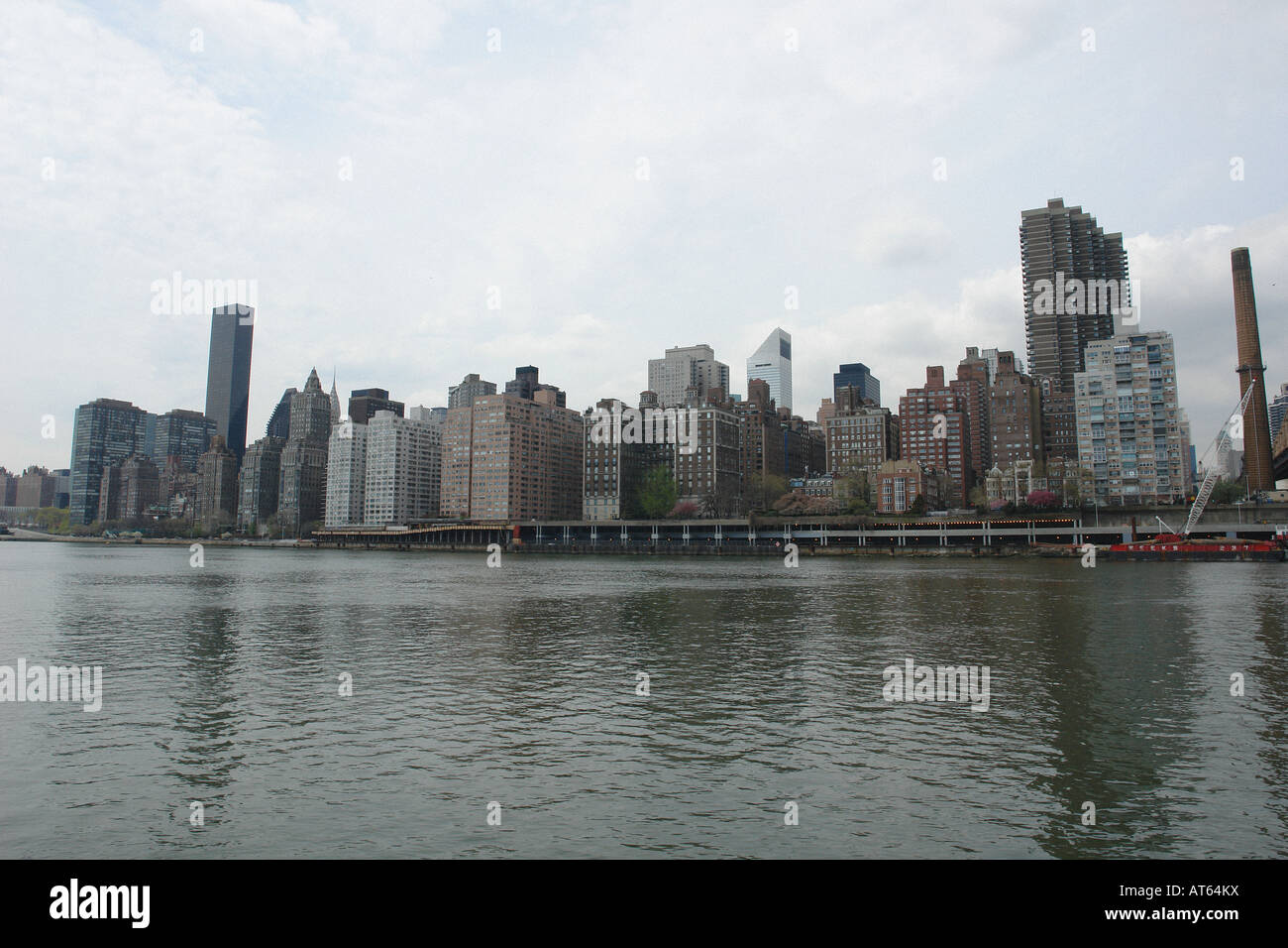 Manhattan Skyline and East River as Seen From Roosevelt Island New York City USA Copy Space Stock Photo