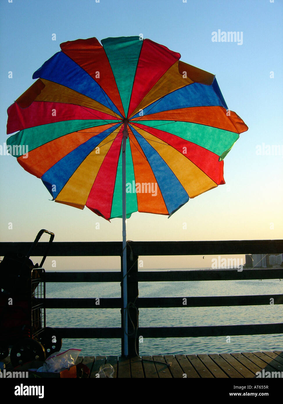Summer Scene of Vibrantly Colored Umbrella at the Beach Coney Island