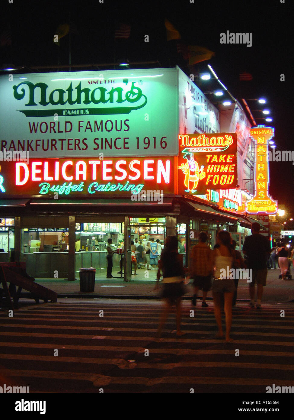Night Time Scene of Nathans World Famous Frankfurter Hotdog Stand in ...