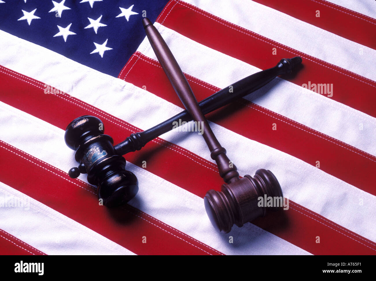 American flag and gavels Stock Photo