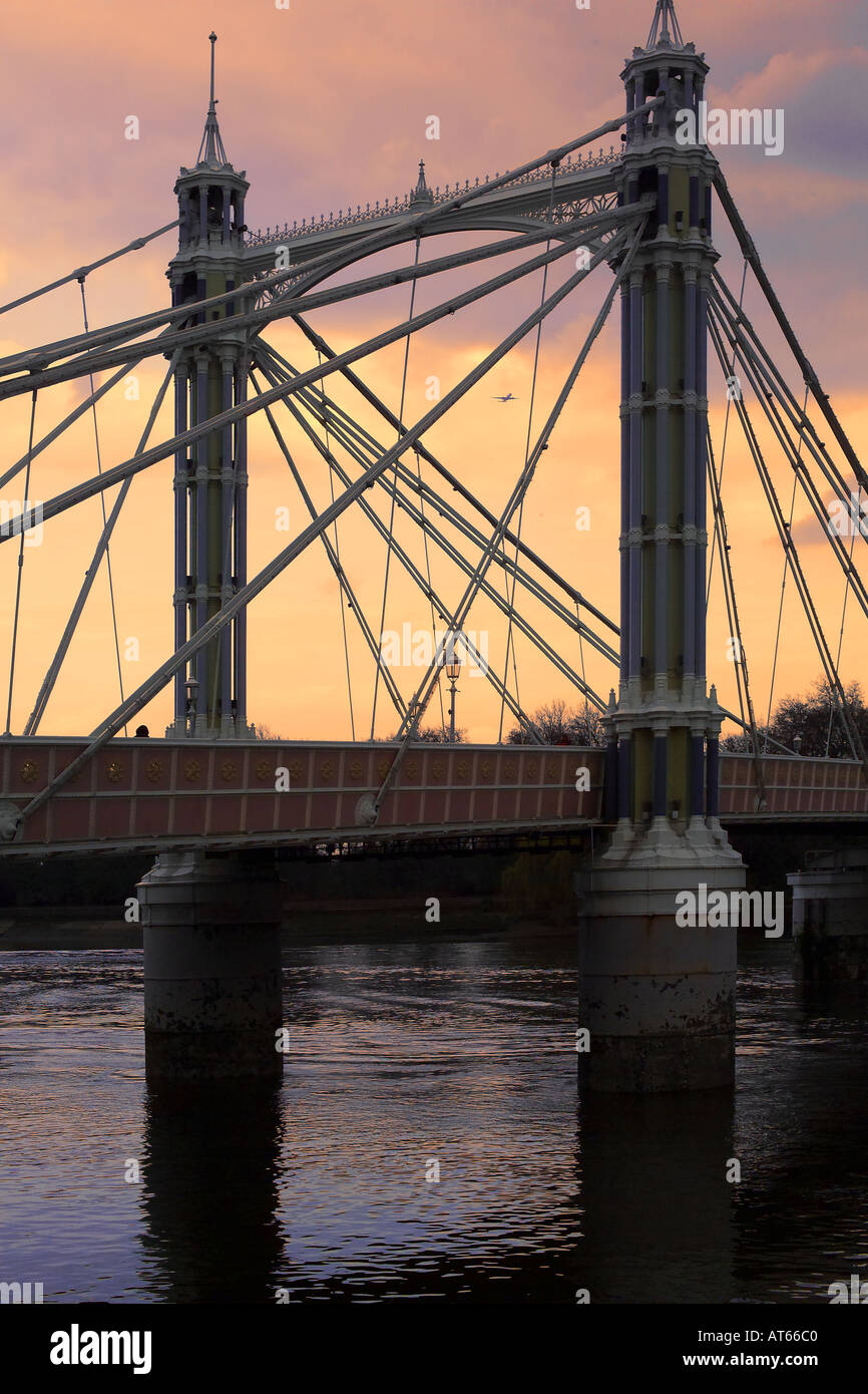 england london chelsea river thames albert bridge at sunset Stock Photo ...
