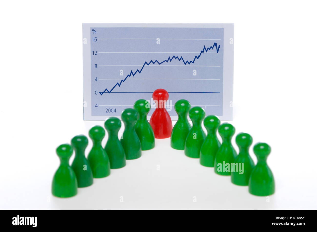 Game pieces in front of graph, close-up Stock Photo